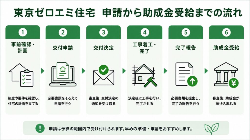 東京ゼロエミ住宅申請から助成金受給までの流れ