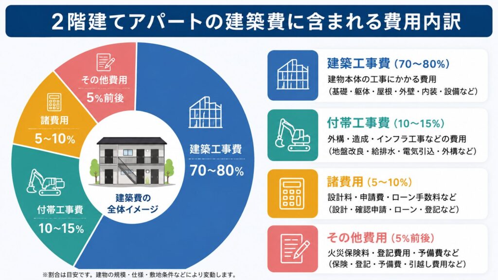 2階建てアパートの建築費に含まれる費用内訳