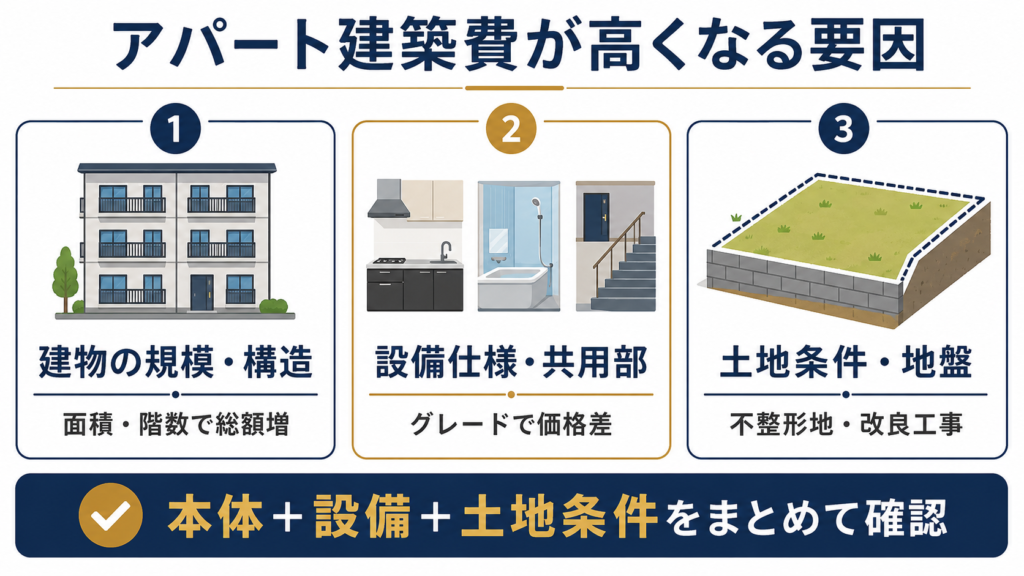 アパート建築費が高くなる要因
