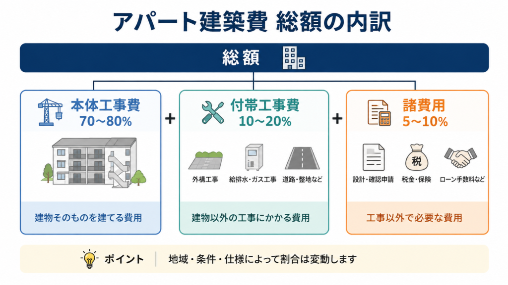 アパート建築費　総額の内訳