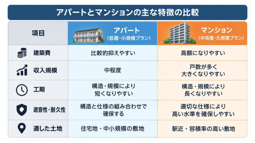 アパートとマンションの特徴比較表